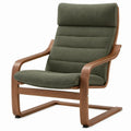 Groene loungefauteuil met hoofdsteun en walnootkleurig frame, 68 x 82 x 100 cm