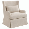 Beige oorfauteuil met los rugkussen en stoffen rok, 82 x 90 x 105 cm