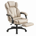 Beige bureaustoel met uitschuifbare voetensteun en hoge rugleuning, 70 x 70 x 118-128 cm