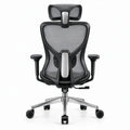 Ergonomische bureaustoel met verstelbare hoofdsteun en lendensteun, grijs/zwart, 66 x 66 x 118-128 cm