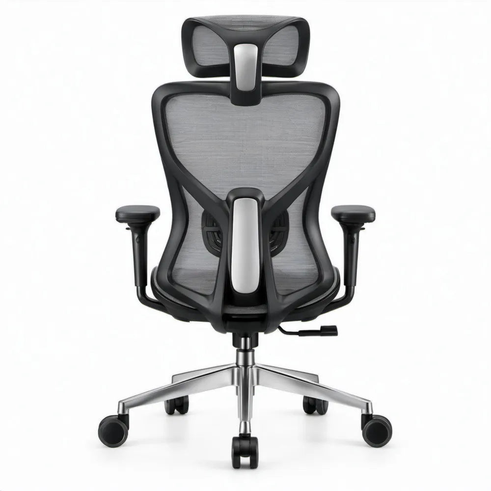 Ergonomische bureaustoel met verstelbare hoofdsteun en lendensteun, grijs/zwart, 66 x 66 x 118-128 cm