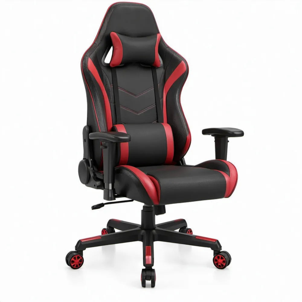 Verstelbare gamingstoel van zwart en rood PU-kunstleer, 66 x 70 x 123-133 cm