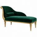 Gebogen chaise longue 170 x 75 x 85 cm van donkergroen polyesterfluweel met goudkleurig rubberhout