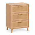 Ladekast met 3 laden, naturel eikenfineer en rattan, 80 x 40 x 100 cm