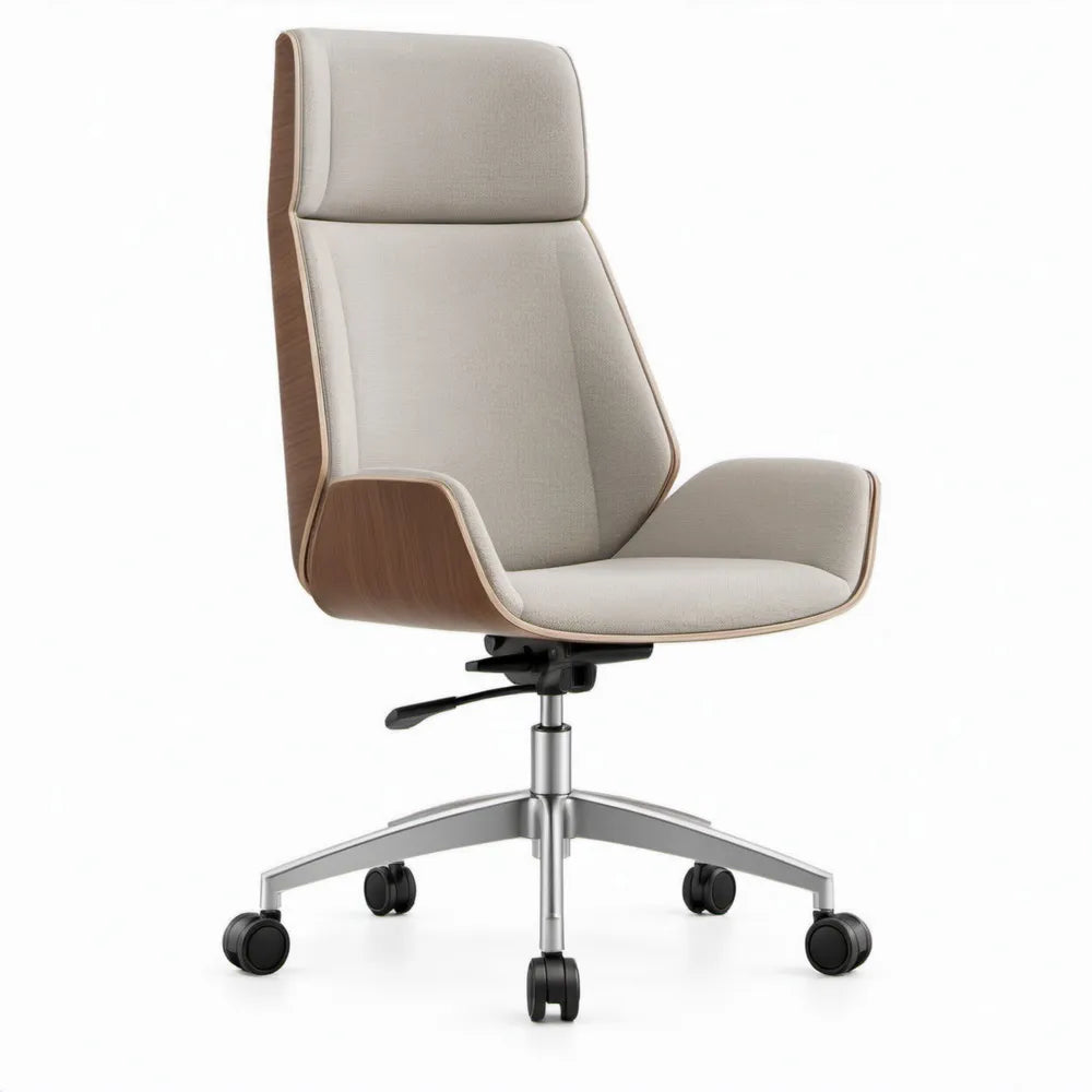 Ergonomische bureaustoel met hoge rugleuning, beige en walnootbruin, 66 x 66 x 118-128 cm