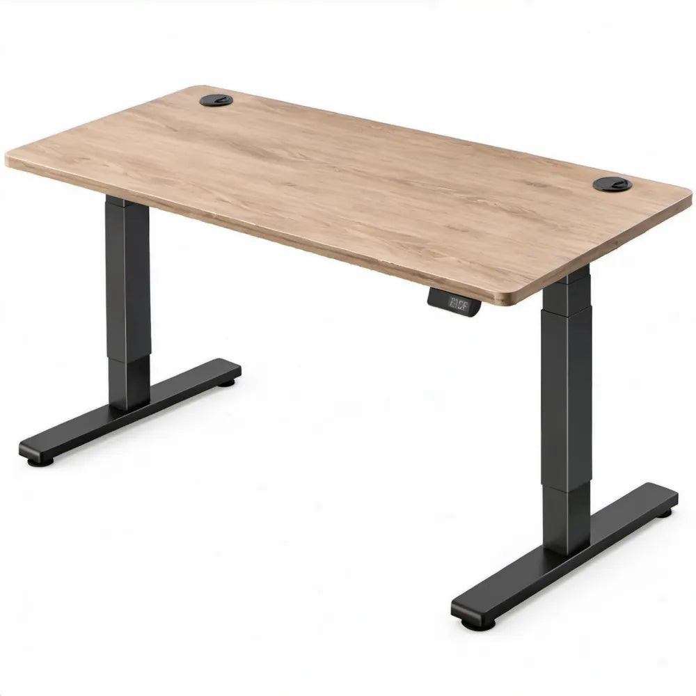 Elektrisch in hoogte verstelbaar bureau 120 x 60 cm, eikenkleurig met zwart stalen onderstel