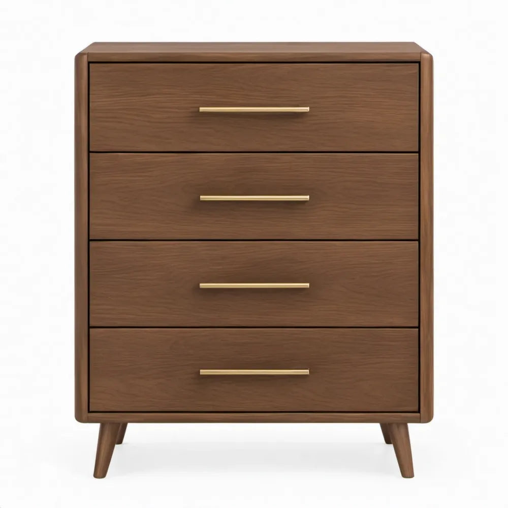 Ladekast met 4 lades, 80 x 45 x 110 cm, bruin met goudkleurige handgrepen