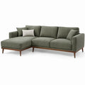 Olijfgroene hoekbank met chaise longue, 260 x 160 x 85 cm, polyester en massief rubberhout