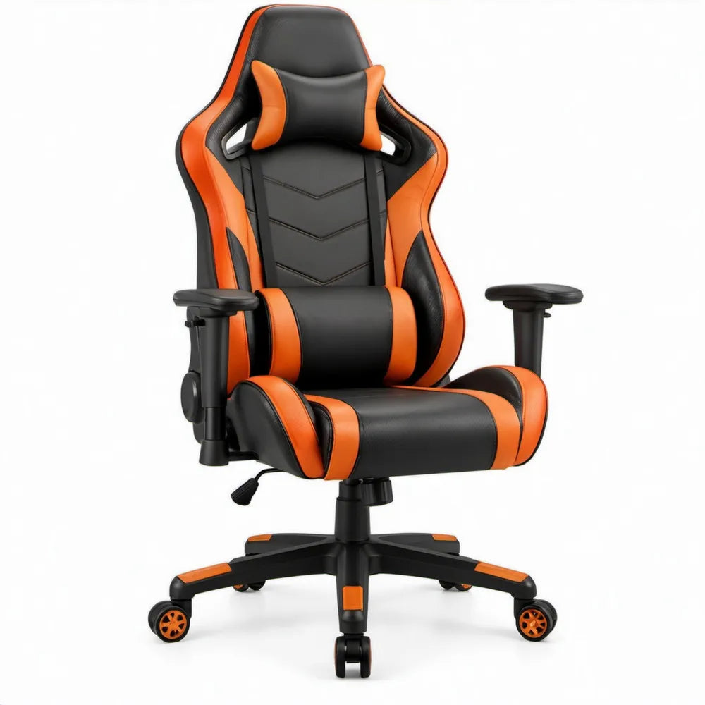 Gaming-bureaustoel van PU-kunstleer met verstelbare hoogte en kantelfunctie, zwart/oranje, 65 x 65 x 118-128 cm