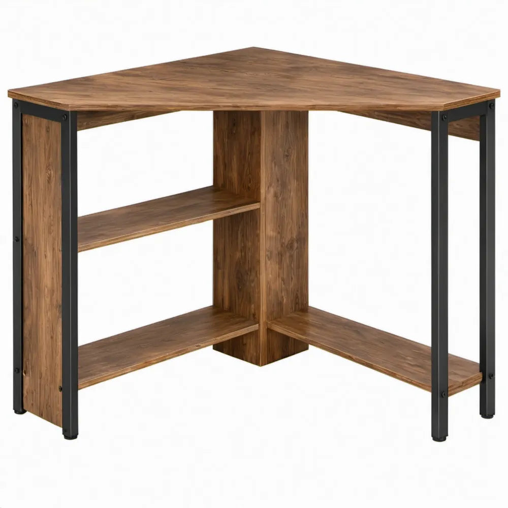 L-vormig hoekbureau met 2 opbergplanken 120 x 120 x 75 cm bruin/zwart