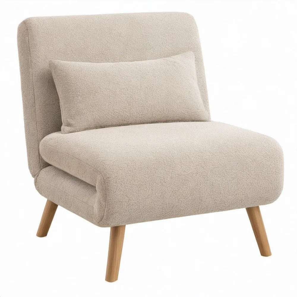 Loungefauteuil met kussen 78 x 75 x 86 cm crème bouclé met naturel rubberhouten poten