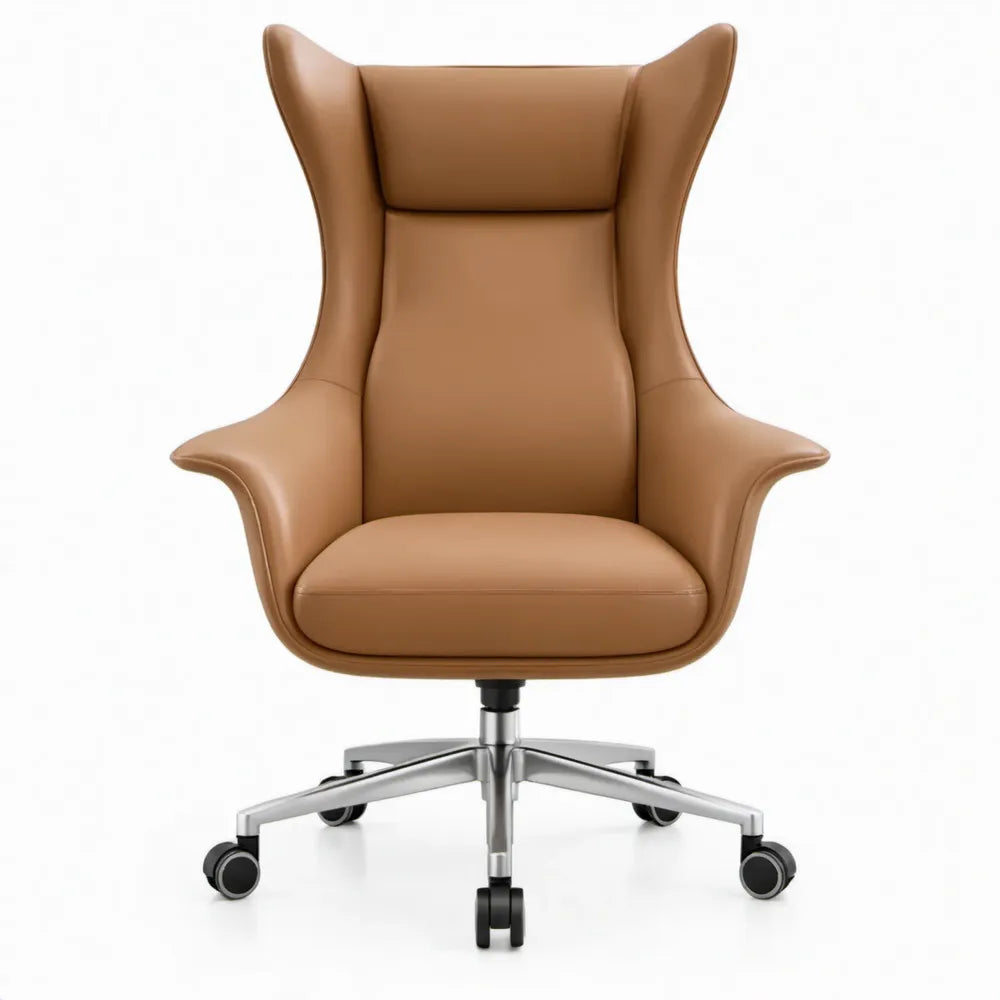 Cognacbruine draaistoel met hoge rugleuning van PU-kunstleer, 70 x 70 x 118-128 cm