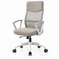 Lichtgrijs-witte hoge rugleuning met netstof, vaste armleuningen en wielen, 64 x 64 x 112-122 cm
