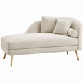 Crèmekleurige chaise longue met rechterarmleuning, bouclé bekleding en goudkleurige poten – 170 x 85 x 82 cm