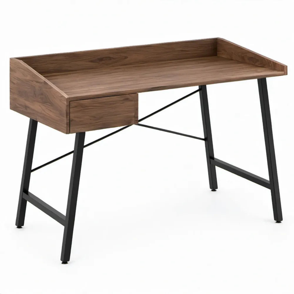 Bureau met lade 120 x 60 x 75 cm in walnootbruin en zwart