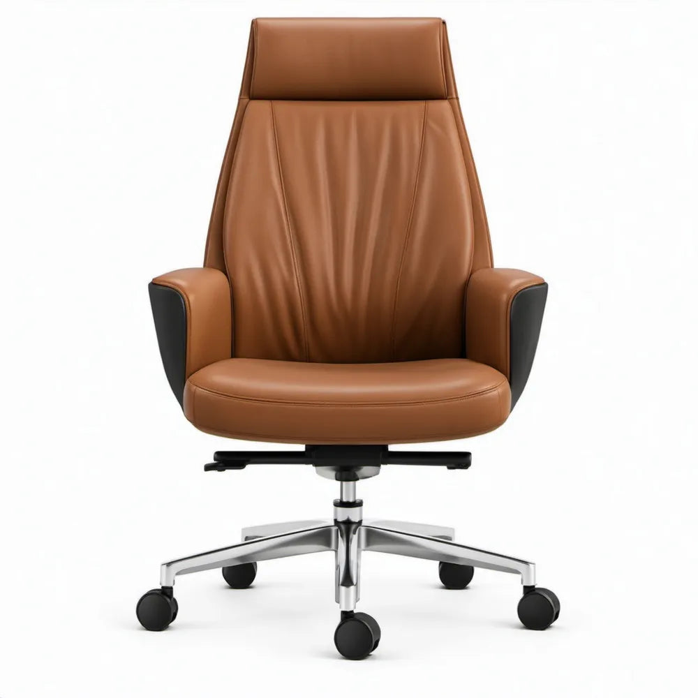 Directiestoel met hoge rugleuning van bruin kunstleer, 65 x 70 x 118-128 cm