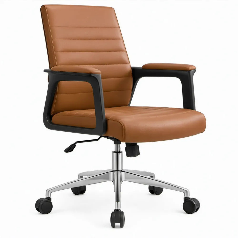 Bureaustoel met hoge rugleuning, armleuningen en wielen, 64 x 64 x 98-108 cm, cognacbruin/zwart