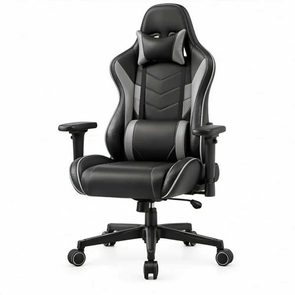 Verstelbare gamingstoel van kunstleer in Zwart/Grijs, 65 x 65 x 122-132 cm