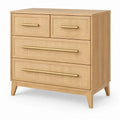 Ladekast met 4 laden, 80 x 40 x 90 cm, naturel eiken met beige rotan en goudkleurige handgrepen
