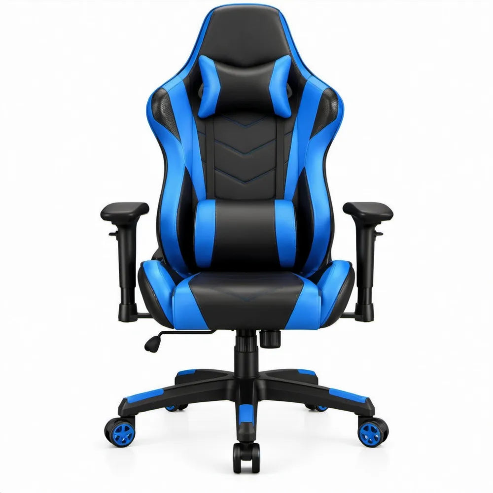 Verstelbare gamingstoel met voetsteun en wielen, zwart/blauw, 68 x 70 x 124-134 cm