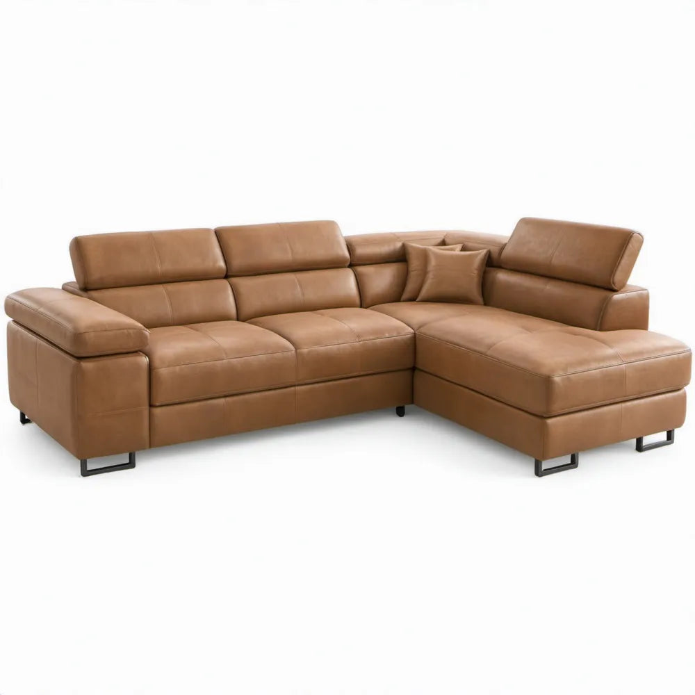 Hoekbank met chaise longue rechts 270 x 170 x 88 cm – Cognacbruin PU-kunstleer