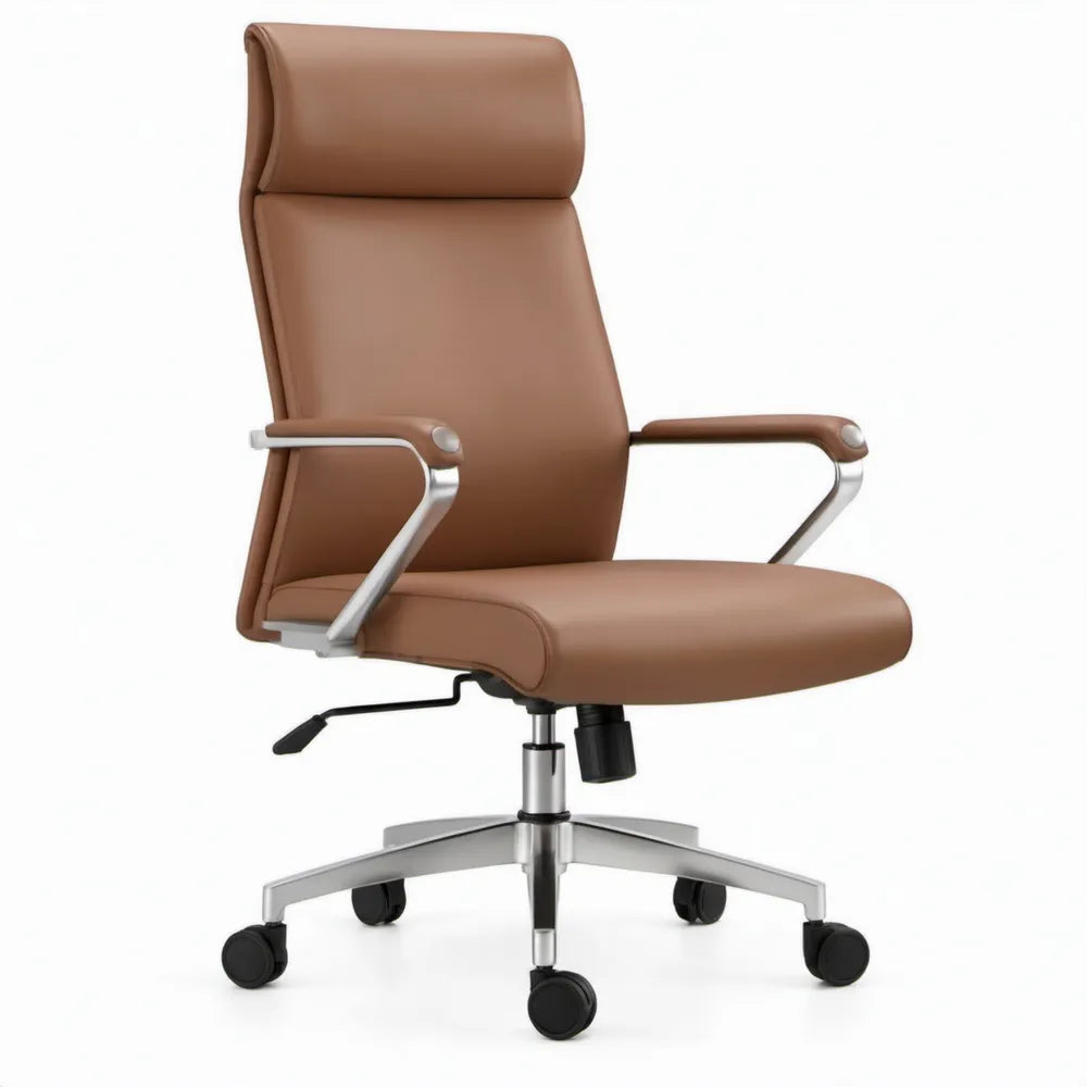 Ergonomische directiestoel van bruin PU-kunstleer met hoge rugleuning, 65 x 65 x 110-120 cm