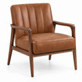 Retro loungefauteuil met armleuningen, 72 x 78 x 88 cm, cognacbruin PU-leer en donkerbruin rubberhout