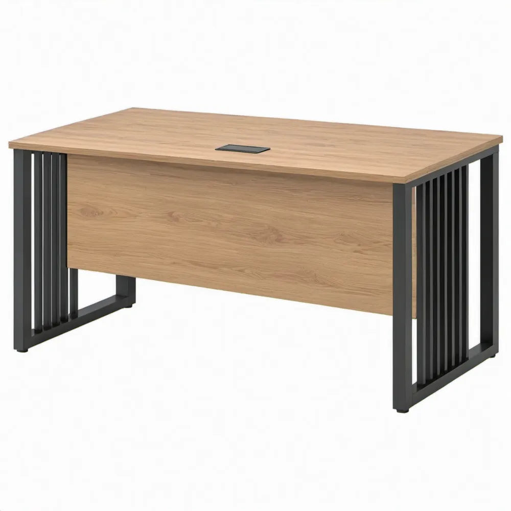 Bureau met kabeldoorvoer 140 x 70 x 75 cm eikenkleurig en zwart