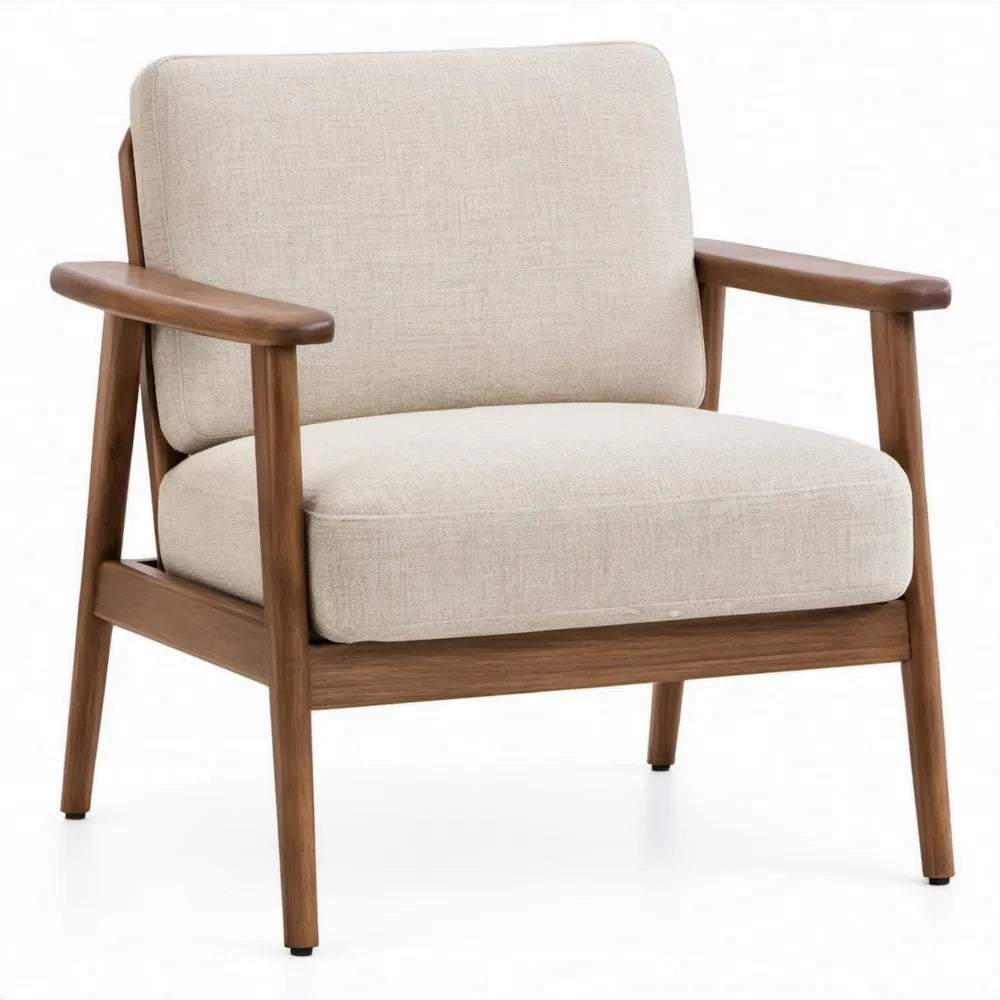 Scandinavische fauteuil met armleuningen, 68 x 76 x 80 cm, beige en bruin