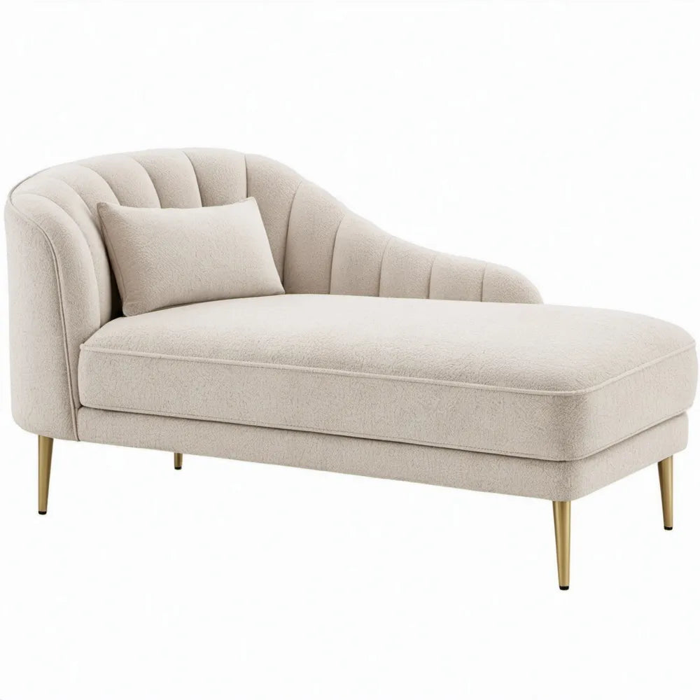 Chaise longue links 165 x 78 x 78 cm crème bouclé met goudkleurige stalen poten
